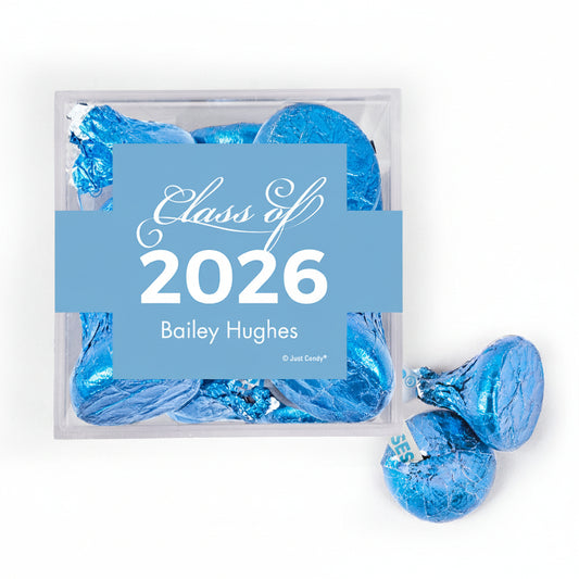 Personalized Light Blue Graduation Class of JUST CANDY favor cube with Hershey's Kisses