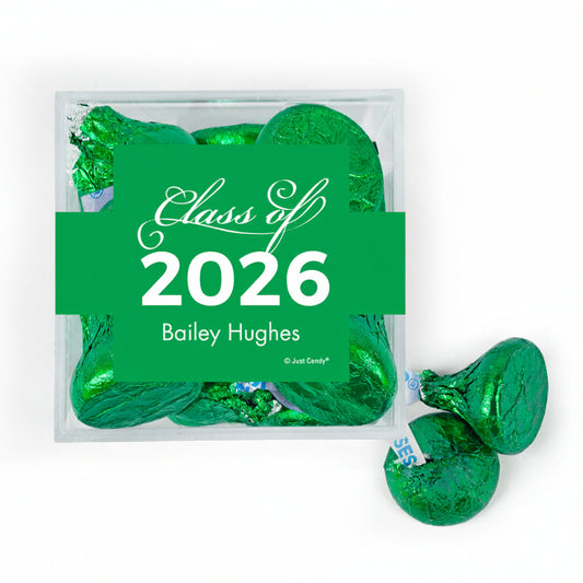 Personalized Graduation Class of JUST CANDY favor cube with Hershey's Kisses