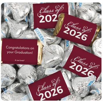 Maroon Graduation Candy Hershey's Kisses & Hershey's Miniatures for Party Favors