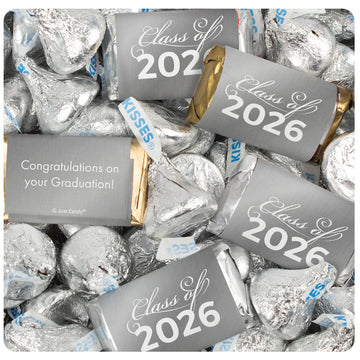 Graduation Silver Candy Hershey's Kisses & Hershey's Miniatures for Party Favors
