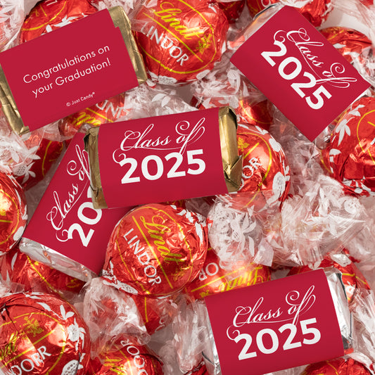 Red Graduation Chocolate Mix - Hershey's Miniatures and Lindor Truffles - 65 Pieces