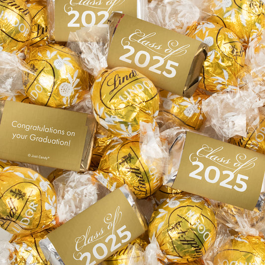Gold Graduation Chocolate Mix - Hershey's Miniatures and Lindor Truffles - 65 Pieces