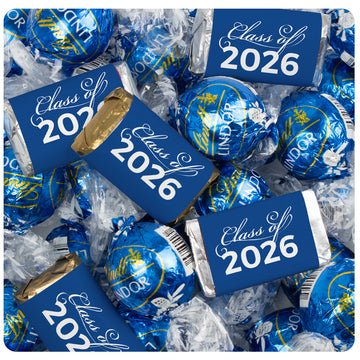 Blue Graduation Chocolate Mix - Hershey's Miniatures and Lindor Truffles - 61 Pieces
