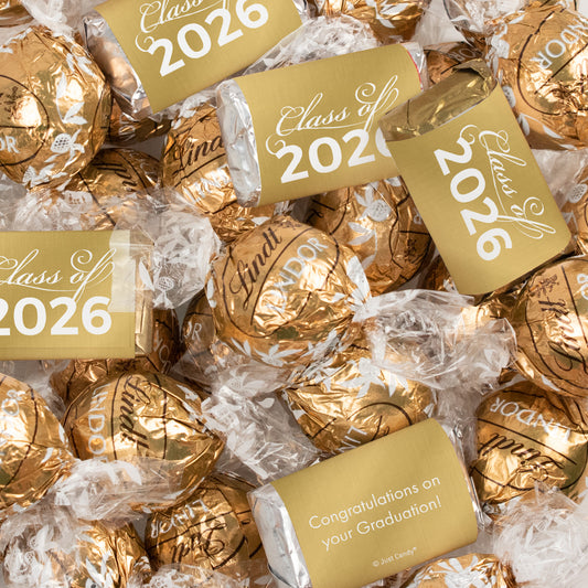 Gold Graduation Chocolate Mix - Hershey's Miniatures and Lindor Truffles - 61 Pieces