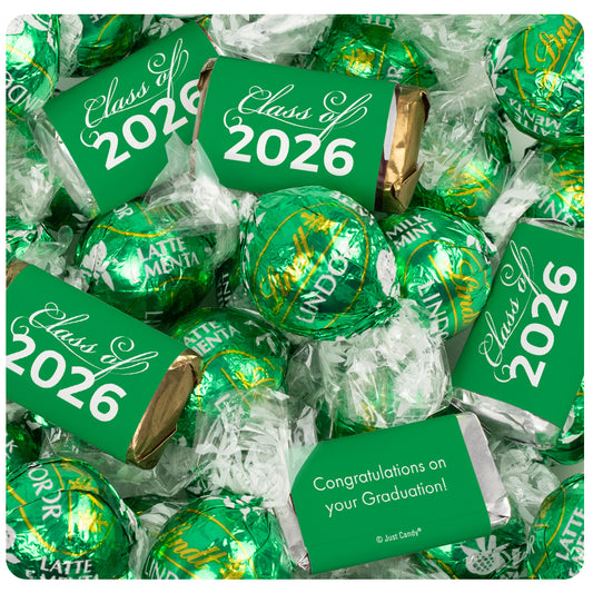 Green Graduation Chocolate Mix - Hershey's Miniatures and Lindor Truffles - 61 Pieces