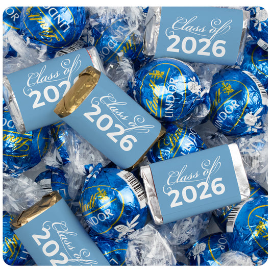 Light Blue Graduation Chocolate Mix - Hershey's Miniatures and Lindor Truffles - 61 Pieces