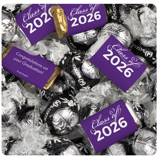 Purple Graduation Chocolate Mix - Hershey's Miniatures and Lindor Truffles - 65 Pieces