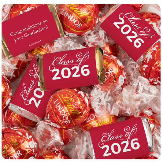 Red Graduation Chocolate Mix - Hershey's Miniatures and Lindor Truffles - 61 Pieces