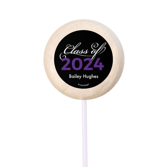 Personalized Graduation Script Small White Swirly Pop (24 Pack)