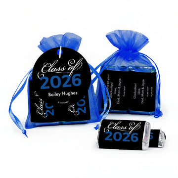 Personalized Graduation Blue Class Of Hershey's Miniatures in XS Organza Bags with Gift Tag