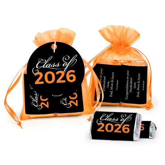 Personalized Graduation Orange Class Of Hershey's Miniatures in XS Organza Bags with Gift Tag