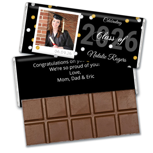 Black Graduation Personalized Hershey's Milk Chocolate Bar Polaroid Photo Confetti