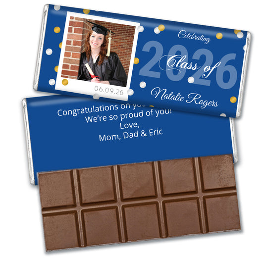 Blue Graduation Personalized Hershey's Milk Chocolate Bar Polaroid Photo Confetti