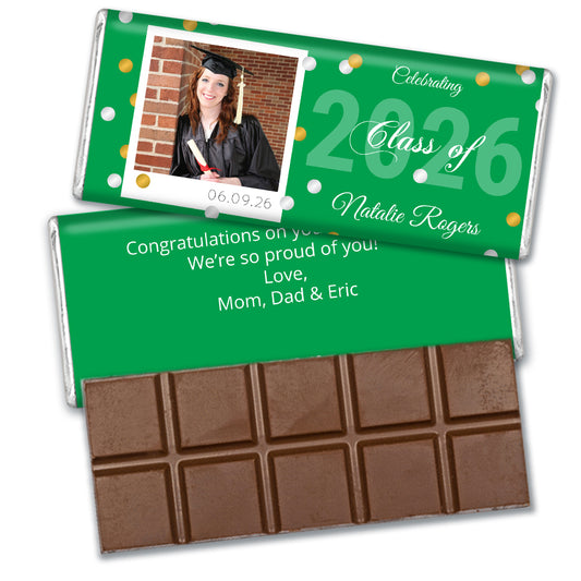 Green Graduation Personalized Hershey's Milk Chocolate Bar Polaroid Photo Confetti