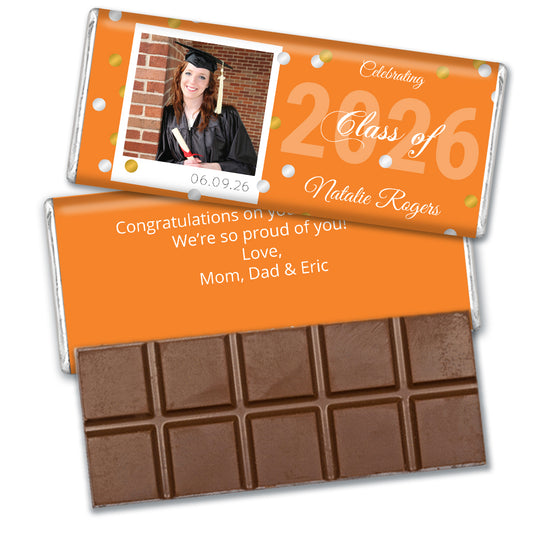 Orange Graduation Personalized Hershey's Milk Chocolate Bar Polaroid Photo Confetti