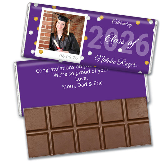 Purple Graduation Personalized Hershey's Milk Chocolate Bar Polaroid Photo Confetti