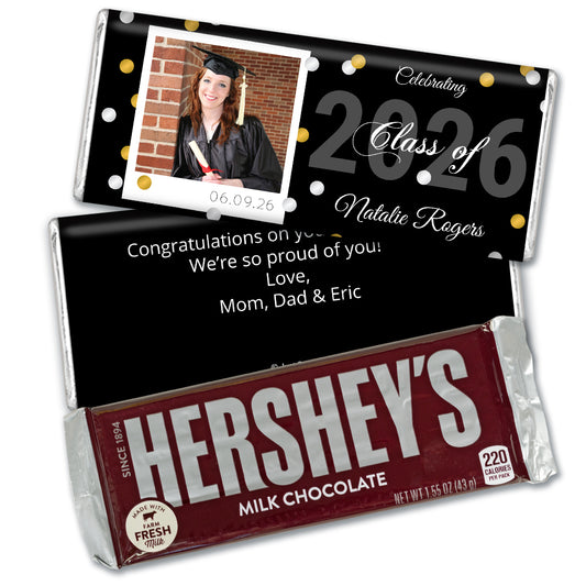 Black Graduation Personalized Hershey's Milk Chocolate Bar Polaroid Photo Confetti