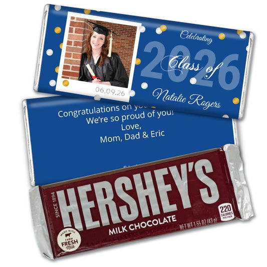 Blue Graduation Personalized Hershey's Milk Chocolate Bar Polaroid Photo Confetti