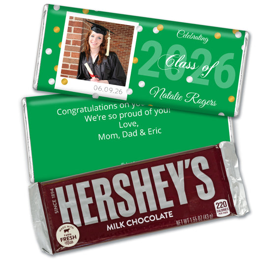 Green Graduation Personalized Hershey's Milk Chocolate Bar Polaroid Photo Confetti