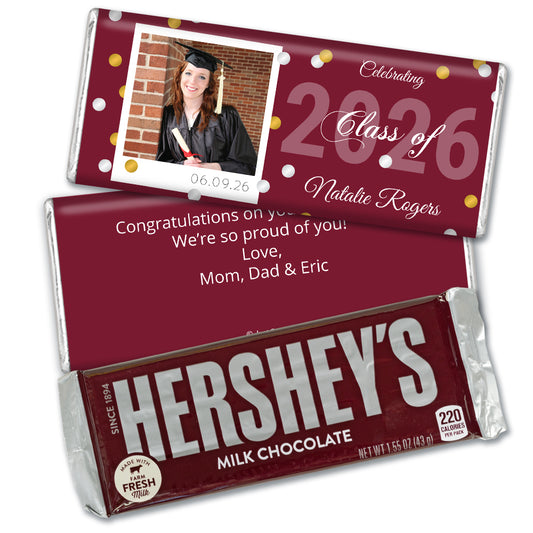 Maroon Graduation Personalized Hershey's Milk Chocolate Bar Polaroid Photo Confetti
