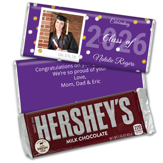 Purple Graduation Personalized Hershey's Milk Chocolate Bar Polaroid Photo Confetti