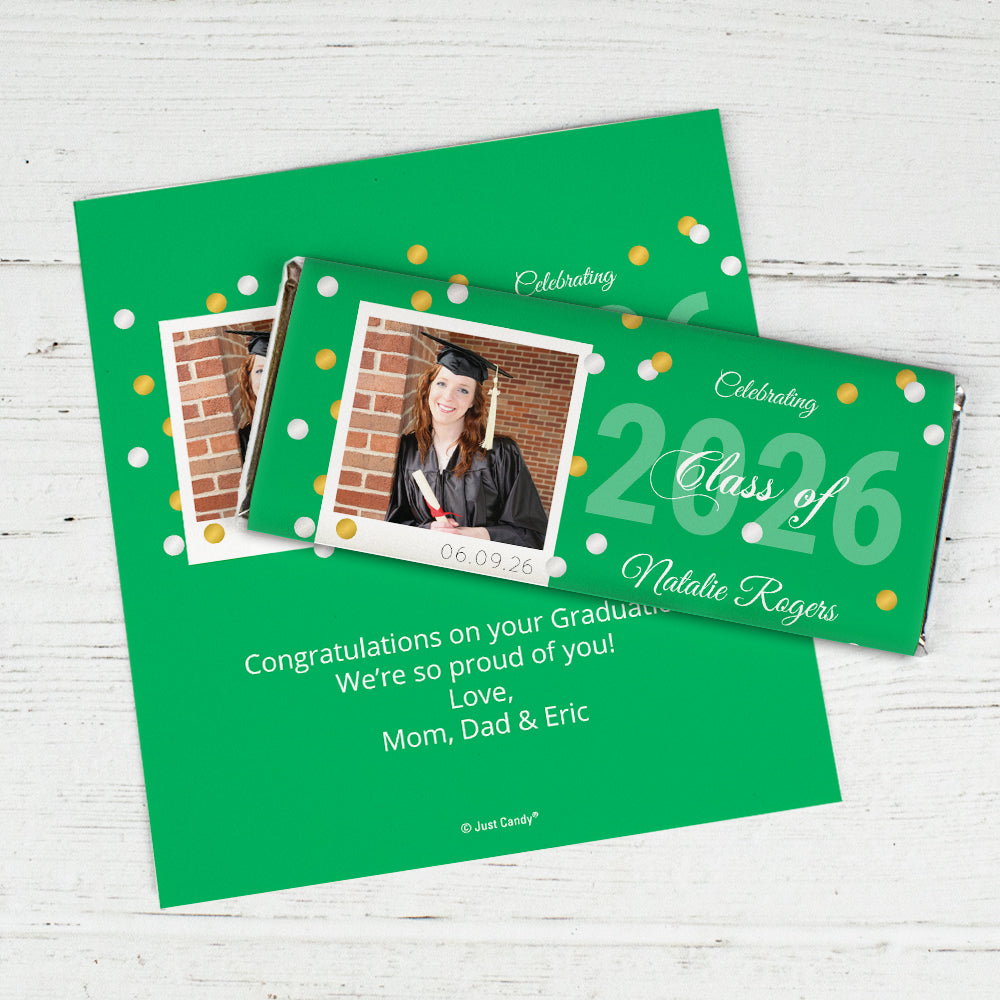 Green Graduation Personalized Chocolate Bar Wrappers Polaroid Photo Co ...