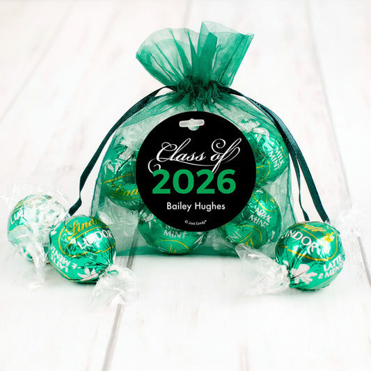 Personalized Graduation Green Lindt Truffle Organza Bag