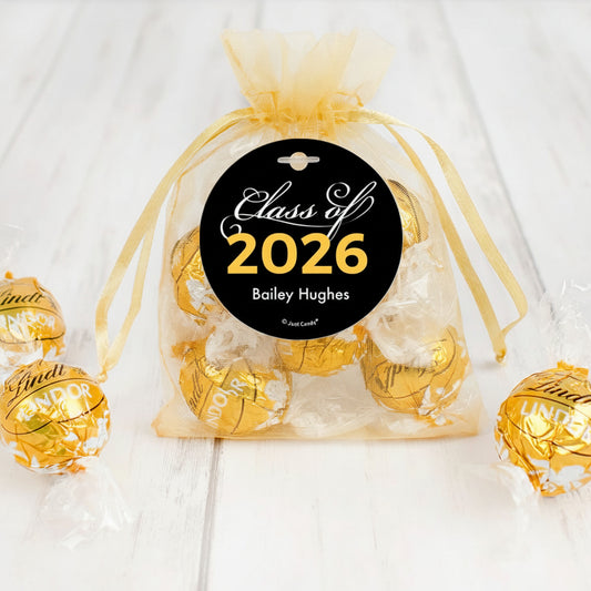 Personalized Graduation Gold Lindt Truffle Organza Bag