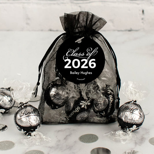 Personalized Graduation Black Lindt Truffle Organza Bag