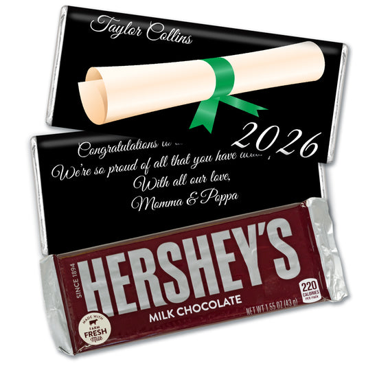 Green Graduation Personalized Hershey's Milk Chocolate Bar Diploma