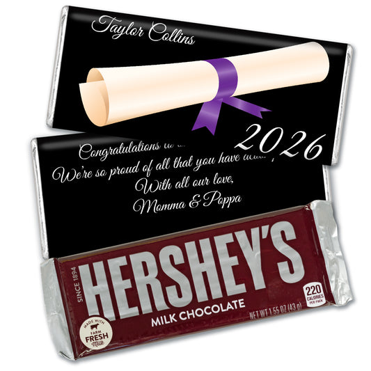 Purple Graduation Personalized Hershey's Milk Chocolate Bar Diploma