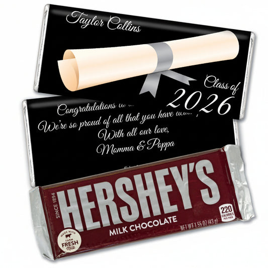 Silver Graduation Personalized Hershey's Milk Chocolate Bar Diploma