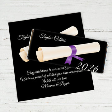 Purple Graduation Personalized Chocolate Bar Wrappers Diploma