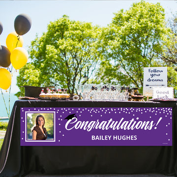Personalized Photo & Cap Purple Graduation 5 Ft. Banner