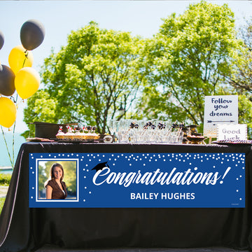 Personalized Photo & Cap Blue Graduation 5 Ft. Banner