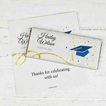 Graduation Personalized Chocolate Bar Wrappers Cap & Confetti