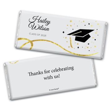 Black Graduation Personalized Chocolate Bar Cap & Confetti