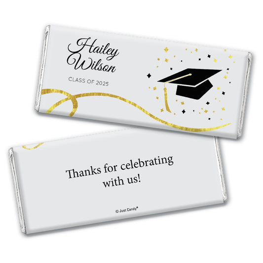 Black Graduation Personalized Chocolate Bar Cap & Confetti
