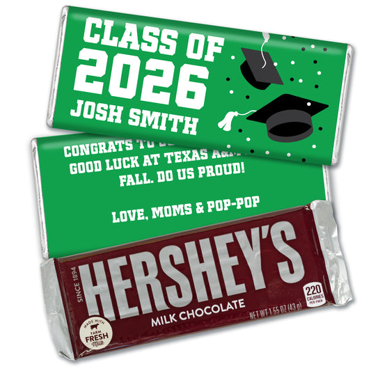 Personalized Green Graduation Hershey's Milk Chocolate Bar -Grad Cap Toss