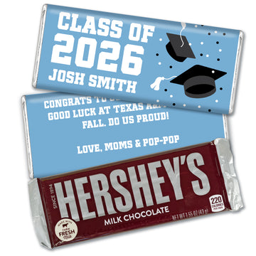 Personalized Light Blue Graduation Hershey's Milk Chocolate Bar -Grad Cap Toss
