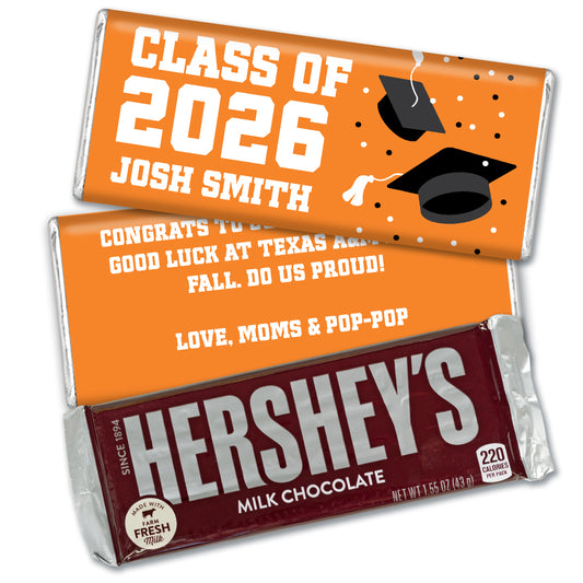 Personalized Orange Graduation Hershey's Milk Chocolate Bar -Grad Cap Toss