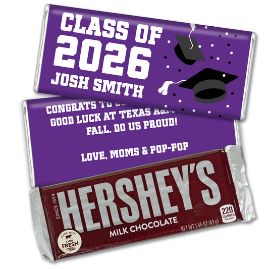 Personalized Purple Graduation Hershey's Milk Chocolate Bar -Grad Cap Toss