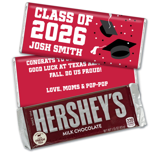 Personalized Red Graduation Hershey's Milk Chocolate Bar -Grad Cap Toss