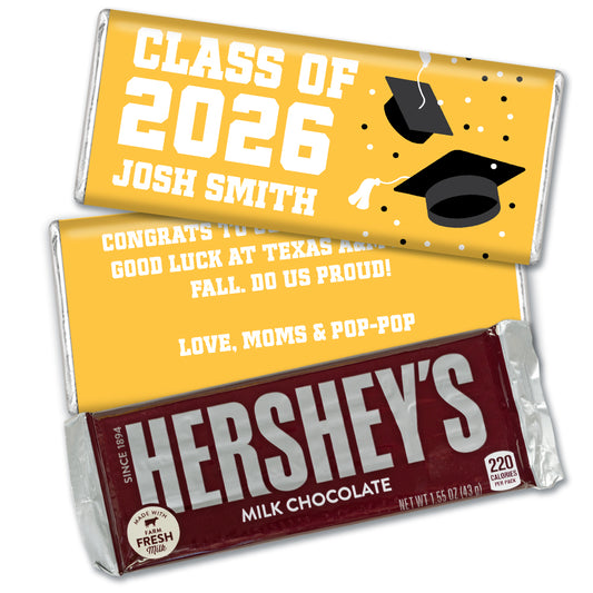 Personalized Yellow Graduation Hershey's Milk Chocolate Bar -Grad Cap Toss
