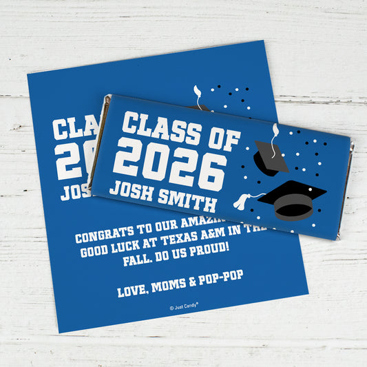Personalized Graduation Chocolate Bar Wrappers - Grad Cap Toss