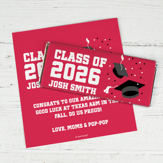 Personalized Graduation Chocolate Bar Wrappers - Grad Cap Toss
