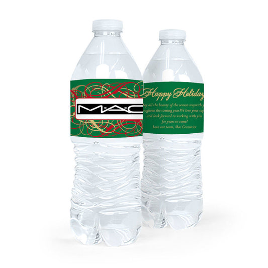 Personalized Christmas Ribbons Water Bottle Sticker Labels (5 Labels)