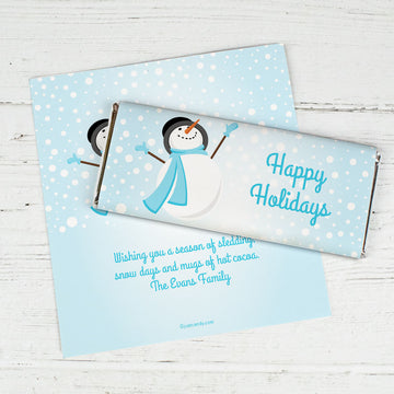 Happy Holidays Personalized Chocolate Bar Wrappers Happy Holidays Frosty Snowman