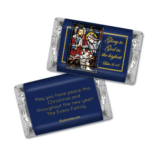 Christmas Personalized Hershey's Miniatures Wrappers Holy Night Stained Glass Nativity