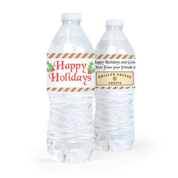 Personalized Christmas Stripes Water Bottle Sticker Labels (5 Labels)